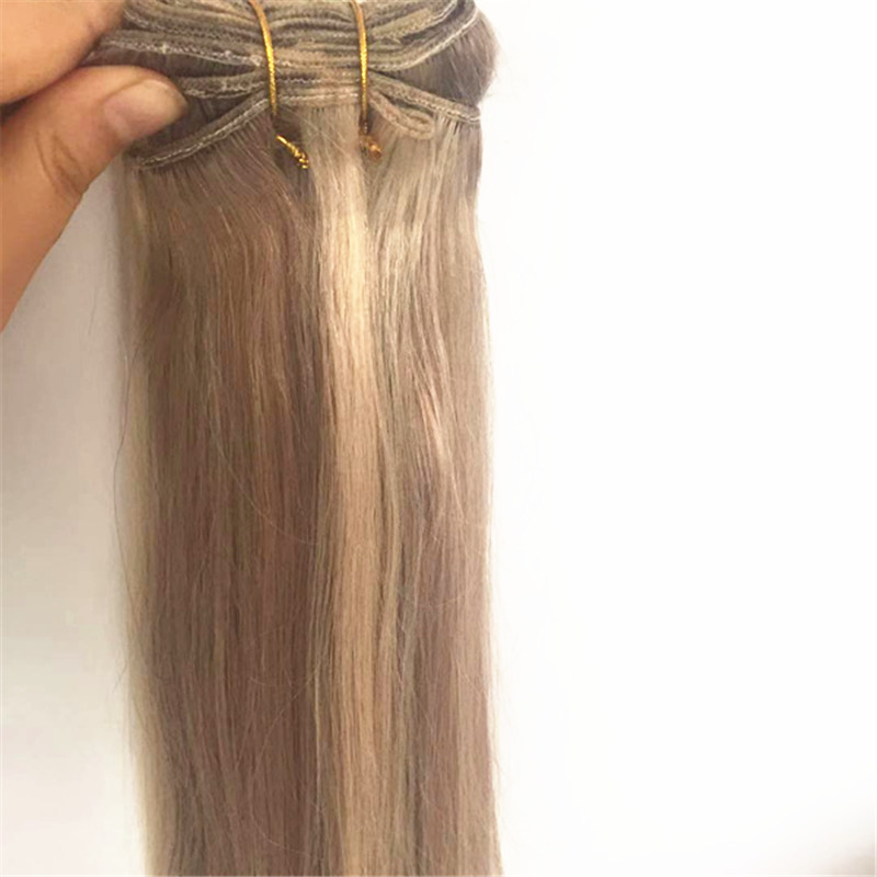 Remy human hair Blonde Hair Extensions Piano Color Medium Brown Highlight with Blonde  Straight hair weft YL288